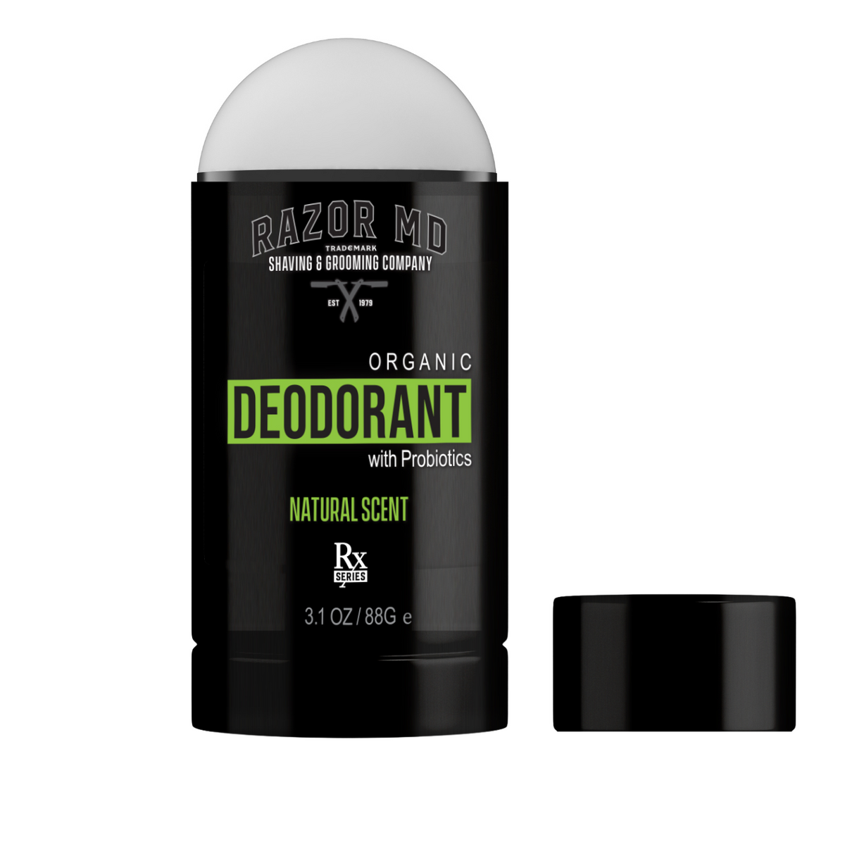 Aluminum-Free Deodorant RAZOR MD with cap off